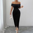 thumbnail image 5 of Laqbezok Women's Off-The-Shoulder Velvet Midi Dress, Sexy Ruched Bodycon Evening Gown, Elegant Asymmetrical Tulip Hem Cocktail Party Wedding Guest Dress, 5 of 5