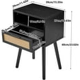 thumbnail image 2 of Rattan Nightstand, Boho Side Table with Drawer Open Shelf, Wood Accent Bedside Table, End Table with Legs for Bedroom, Living Room and Small Spaces, Black, 2 of 8