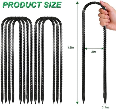 12 Inch Trampoline Wind Stakes, 8PCS Heavy Duty U Stakes, Rebar Ground Anchors, Trampoline Anchors, Galvanized Steel Tent Stakes for High Wind, Yard, Fence and Soccer Goals