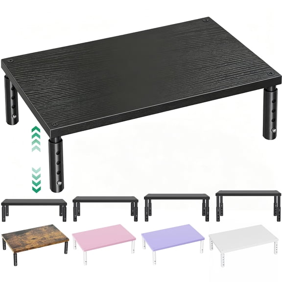 Desk Organizers and Accessories, Adjustable Computer Monitor Stand Riser, Laptop Stand for Desk, Office Desk Accessories & Workspace Organizers for Home Office, Black Wood