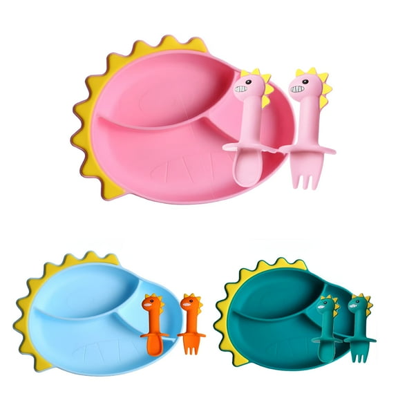 ACDANC Kid Dinosaur Plate,Baby Dinnerware for Child Toddlers Feeding Divided Plate,Portion Control Divided Plate with Fork and Spoon for Kids,BPA Free,Food-Safe and Eco Friendly