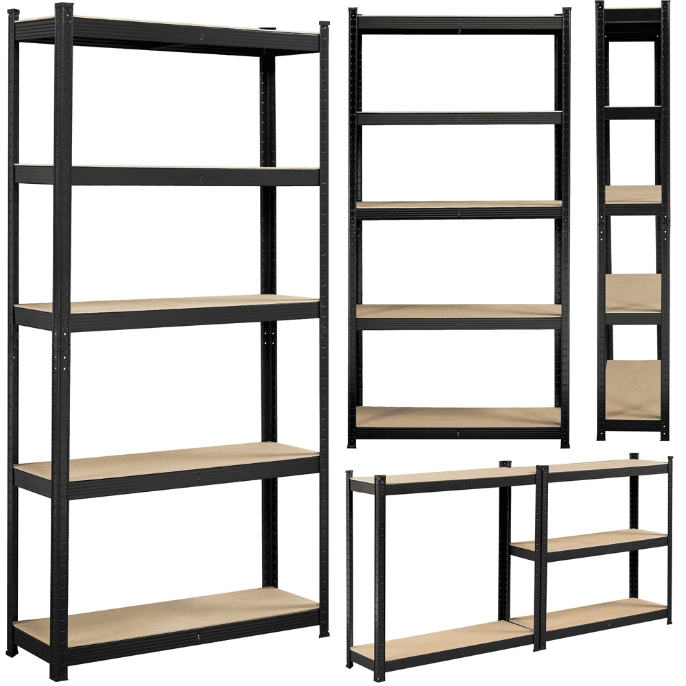 Alden Design 5-tier Adjustable Steel Storage Shelf Unit, Black, 2 Pack