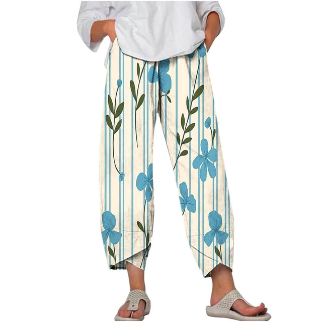 Pantalones de Mujer Traje Verano Cómodo de Moda Impreso Pantalones Recortados, Pantalones Elásticos Casuales