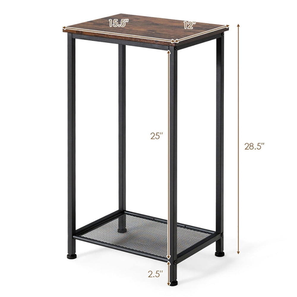 Finihen End Table, 2-Tier Industrial End Table with Metal Mesh Storage Shelves, Sofa Side Table, Bed Side Table, for Living Room, Bedroom, Brown Finihen End Table, 2-Tier Industrial End Table with Metal Mesh Storage Shelves, Sofa Side Table, Bed Side Table, for Living Room, Bedroom, Brown