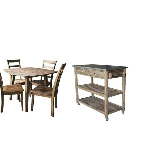 6 Piece Dining Set with 4 Chairs Dining Table and Kitchen Cart in Sonoma Gray