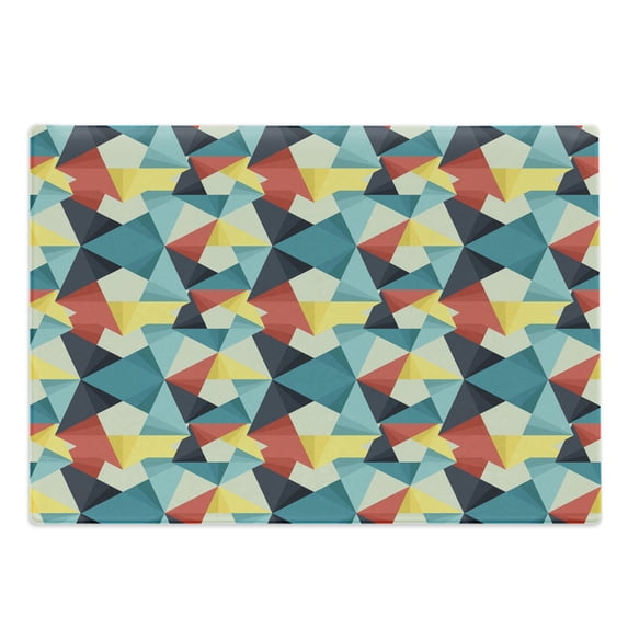Abstract Cutting Board, Colorful Geometric Triangles Fractal Unusual Various Forms Hipster Graphic, Decorative Tempered Glass Cutting and Serving Board, Large Size, Multicolor, by Ambesonne
