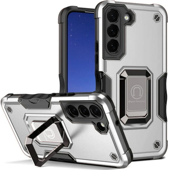 Military Grade Shockproof Hybrid Armor Case with Ring Grip for Samsung Galaxy S23 - Silver