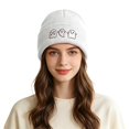 thumbnail image 2 of GILIGEGE Men Women Solid Color Ghost Embroidery Knit Beanie Hat,Cute Funny Spooky Goth Winter Skull Cap,Stylish Halloween Cuffed Beanie,Warm Soft Knitted Hat for Daily Holiday Wear White, 2 of 4
