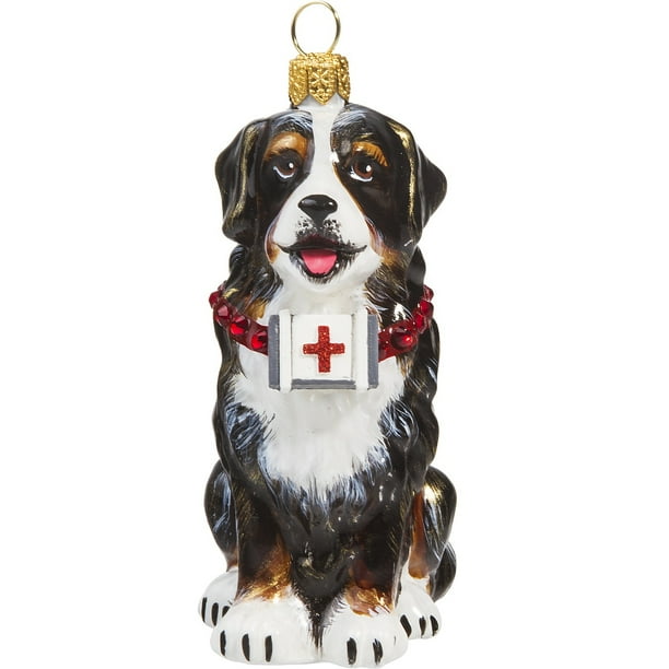 Bernese Mountain Dog with First Aid Kit Polish Glass Christmas Tree