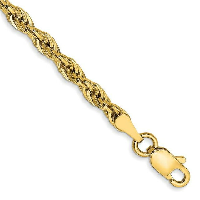 Quality Gold 10BC133-7 10K Yellow Gold 3 mm Semi-Solid Rope Chain 7 in. Bracelet
