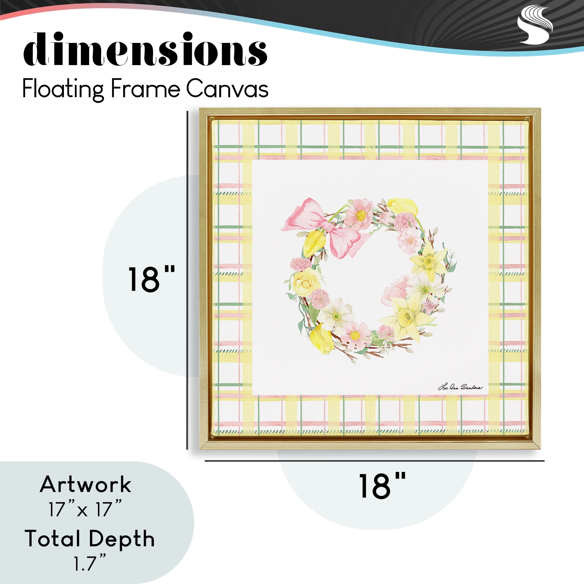Wreath in Spring Pastels Gold Framed Floater Canvas Wall Art, design by Lee Ann Sanders