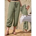 thumbnail image 2 of DARING DIVA Women's Lantern Cropped Wide Leg Pants Small Army Green, 2 of 6