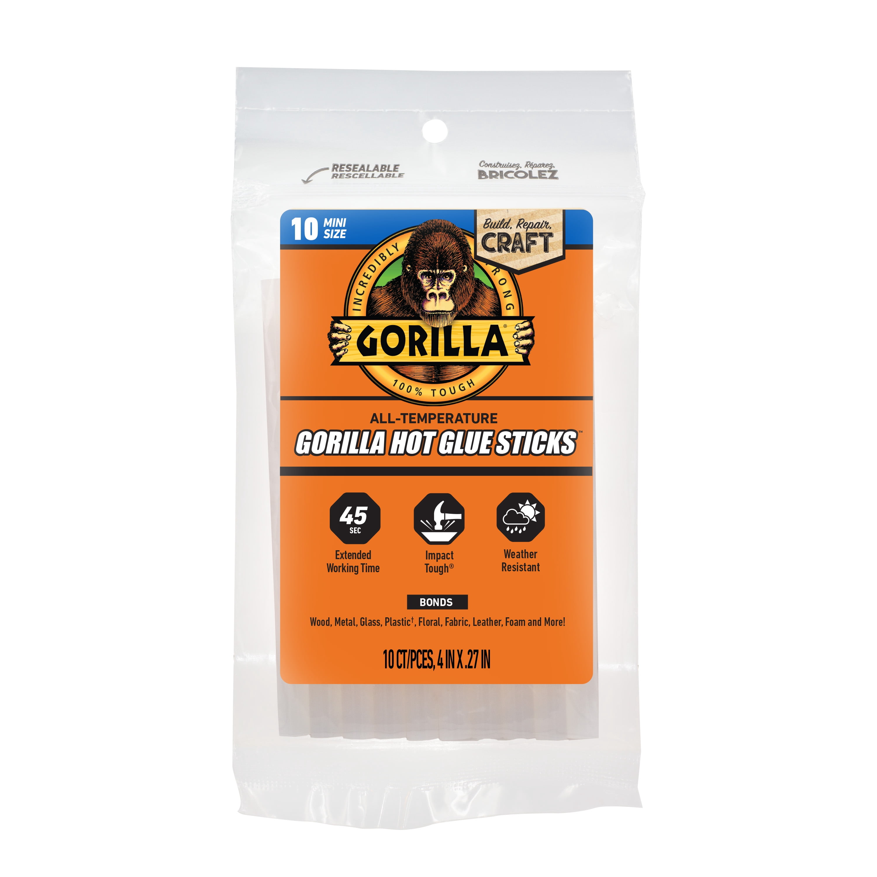(2 pack) Gorilla Glue Clear 4" Dual Temp Mini Hot Glue Sticks, 10 Count