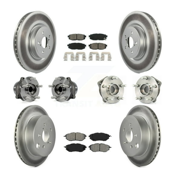 Transit Auto Front Rear Hub Bearings Assembly Coated Disc Brake Rotors and Semi-Metallic Pads Kit (10Pc) for Car 2014 Subaru Forester 2.0L To 01 14 - Left Right Side (Driver Passenger) KBB-112223