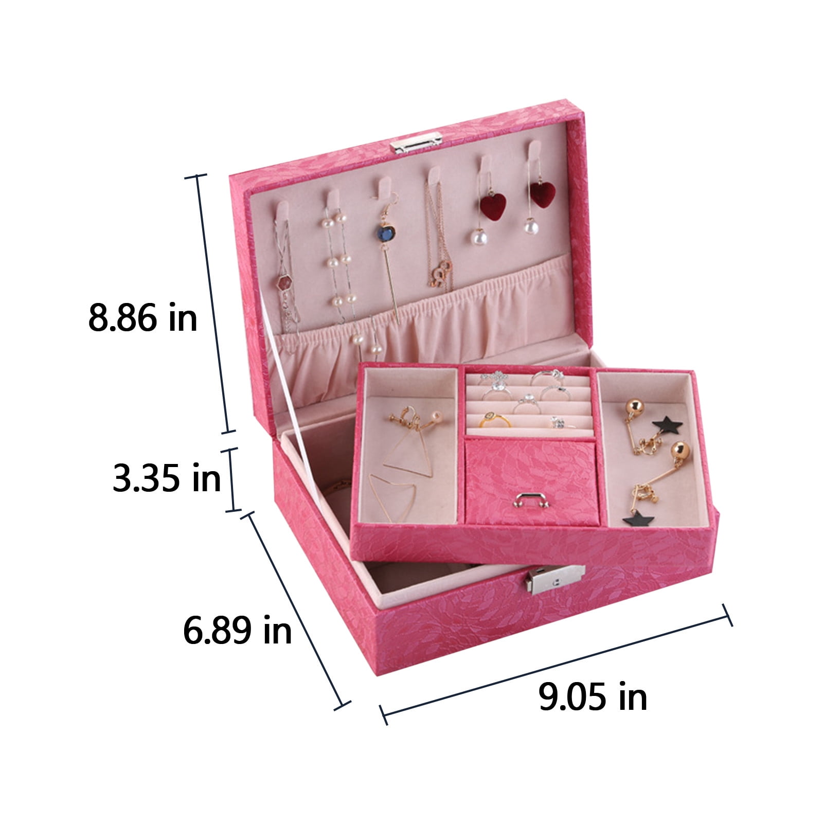 Jubipavy Jewelry Box With Lock Jewelry Organizer Storage Case With 2-Layers Display For Earrings Bracelets Rings Watches