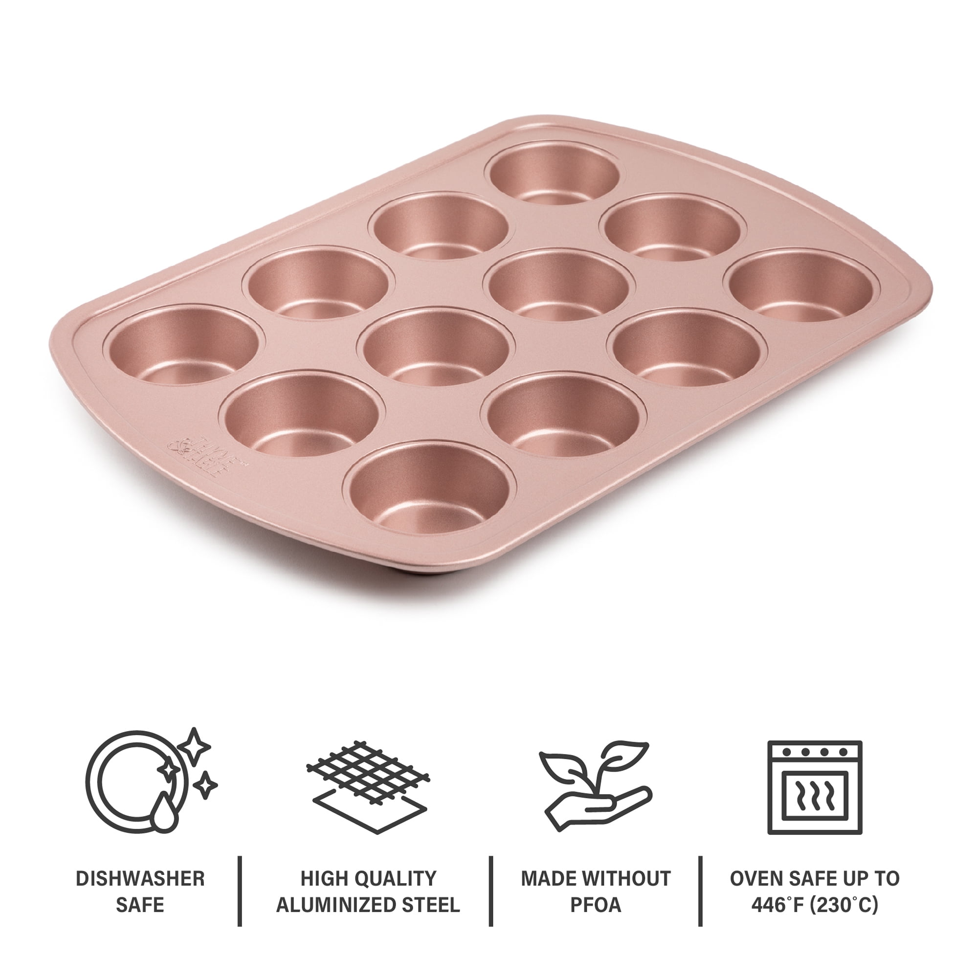 Copper Muffin Pan 12 Cups - Premium Healthy Nonstick Muffin Pan,Even  Baking, Dishwasher and Oven Safe