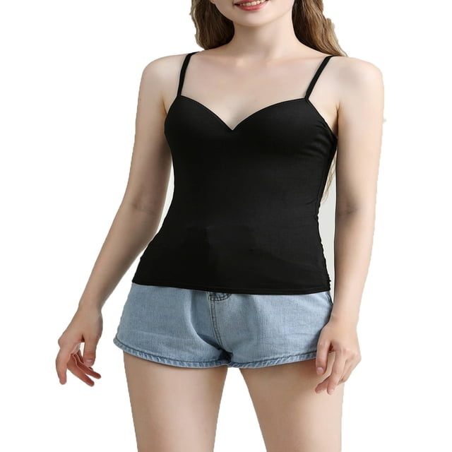 Women Padded Bra Spaghetti Strap V Neck Vest Cami Tank Tops Shirt Blouse