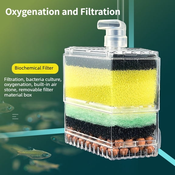 Transparent Mini Aquarium Sponge Filter, ABS Plastic Corner Air-Powered Biochemical Filtration, Compact Size for Small Fish Tanks