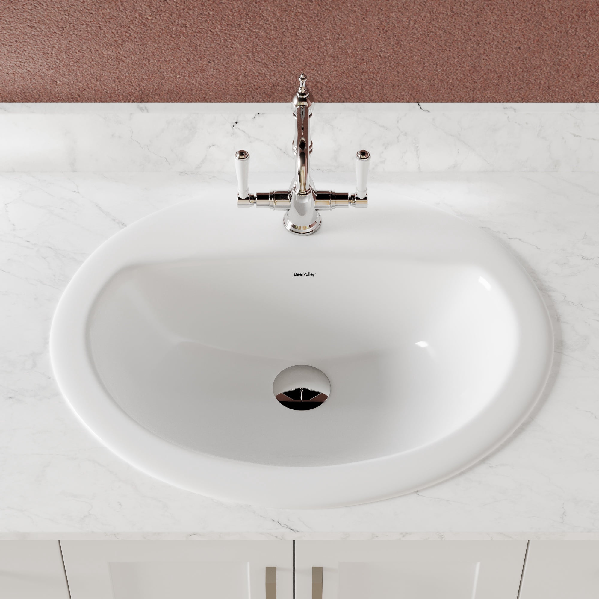 DV-1DS0120 20'' x 17'' White Oval Vitreous China Drop-in Bathroom Sink with Overflow
