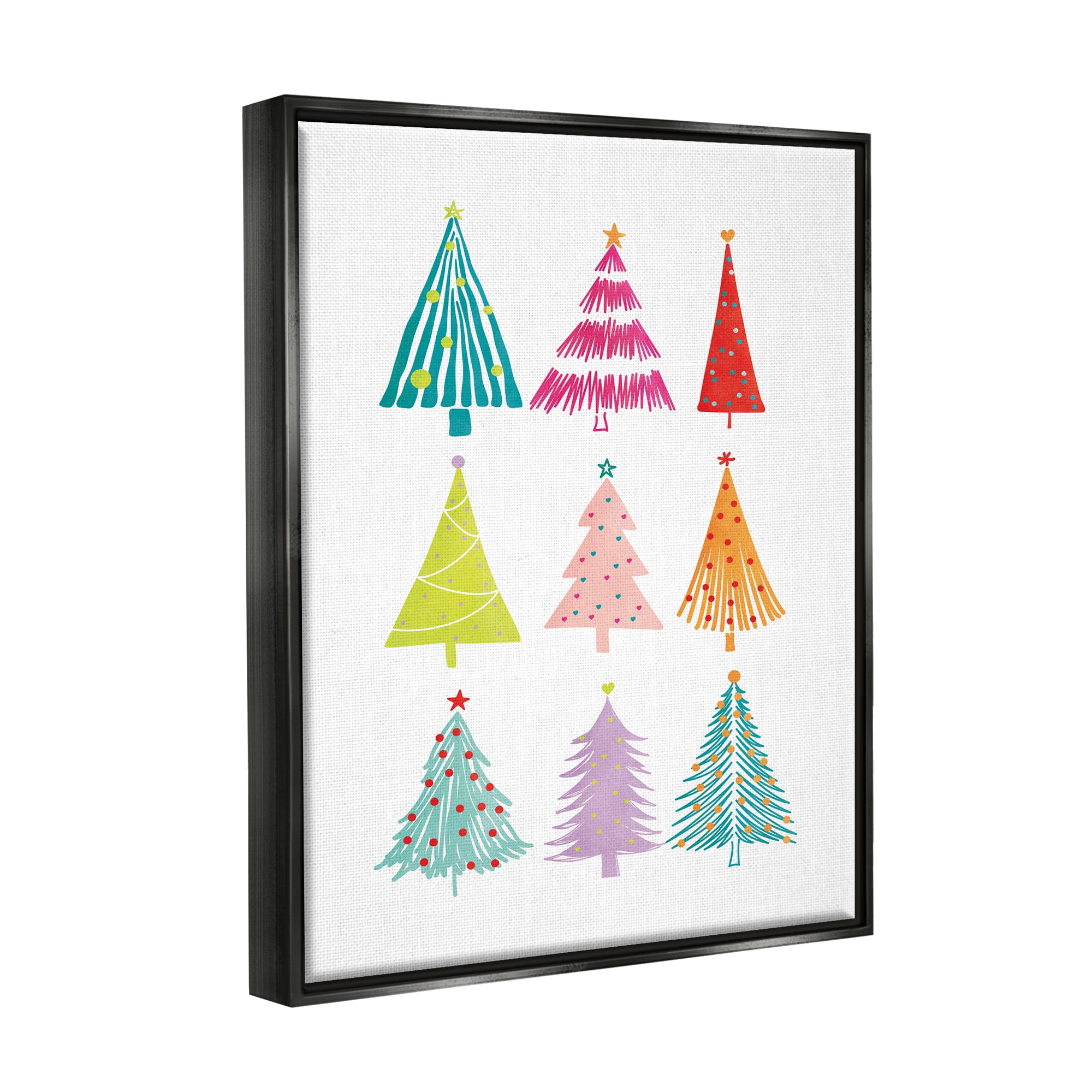 Stupell Industries Varied Fun Christmas Trees Holiday Painting Black Floater Framed Art Print Wall Art