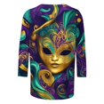 thumbnail image 4 of TIMIFIS Hauts de Mardi Gras pour Femmes Grande Taille, Chemises à Manches 3/4 Décontractées Col Rond Imprimé Carnaval T-Shirts de Vacances, 4 of 5