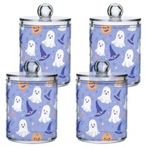 Yayeee 4 Pack Qtip Holder Bathroom Cotton Swab Canister with Lid Clear Dispenser Set, Blue Halloween
