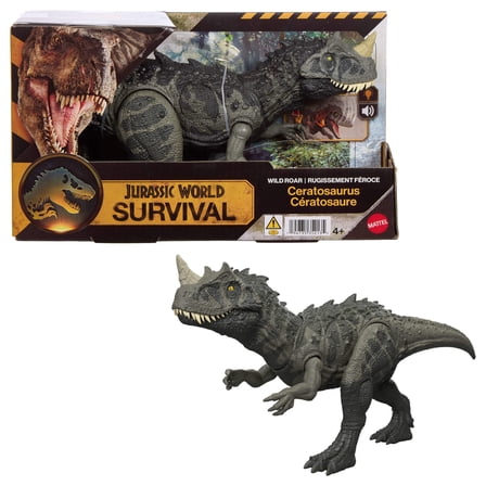 Jurassic World Wild Roar Ceratosaurus Dinosaur Action Figure Toy, Attack, Light & Sound, Scan Code