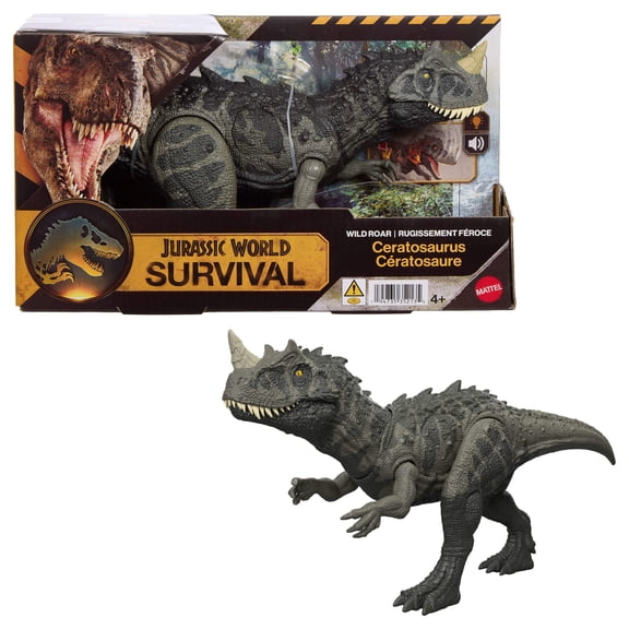 Jurassic World Wild Roar Ceratosaurus Dinosaur Action Figure Toy, Attack, Light & Sound, Scan Code