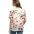thumbnail image 3 of NAMTYQX Cute Summer Tops for Women Short Sleeve Blouses for Women Button V Neck Summer Shirts for Women Red Size M, 3 of 4