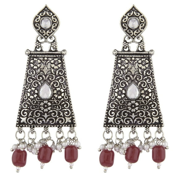 Efulgenz Indian Oxidized Jewellery Antique Jhumka Jhumki Floral Earrings with Ear Support Chain Hair Accessories for Women