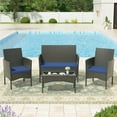 thumbnail image 1 of Kullavik 4 Pieces Outdoor Patio Furniture Set,PE Wicker Rattan Chairs Garden Conversation Sets with Tempered Glass Table and Soft Cushions for Lawn,Pool or Backyard,Navy Blue, 1 of 7