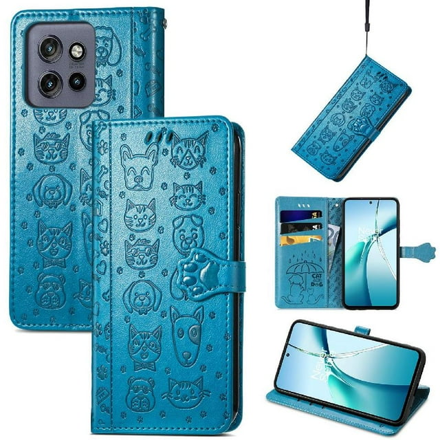 Funda Cartera FOXDOCK para Motorola Edge 50 Neo , Flip PU con Relieve de Gatos y Perros, Tarjetero y Soporte