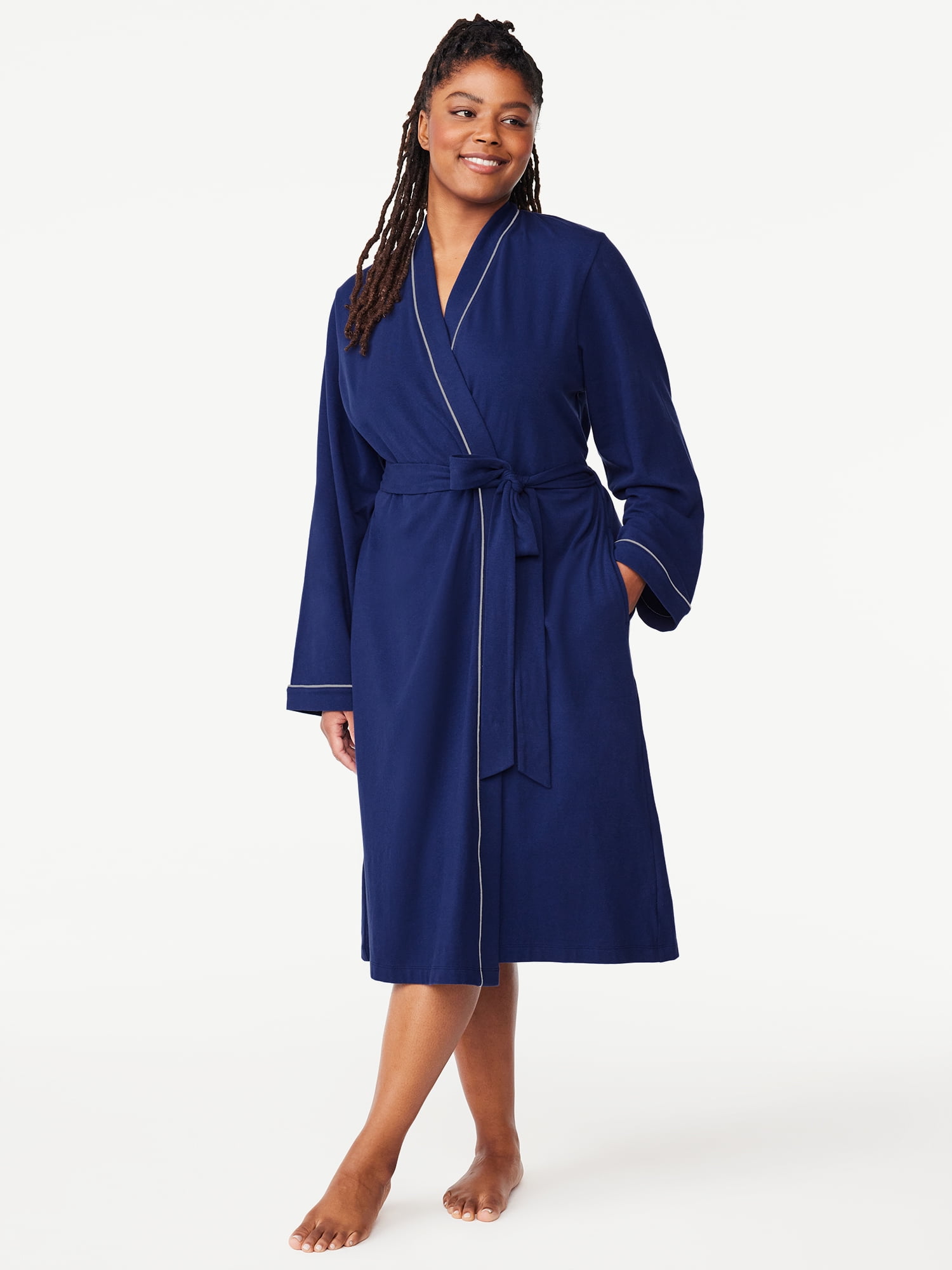 Joyspun Women's Cotton-Blend Wrap Robe with Long Sleeves, Sizes S-3X