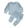 thumbnail image 2 of LYMAYTER Newborn Spring Fall T-Shirt Outfits 2PCS Infant Ruffles Long Sleeve Jogger Pant Set for 0-24 M, 2 of 9