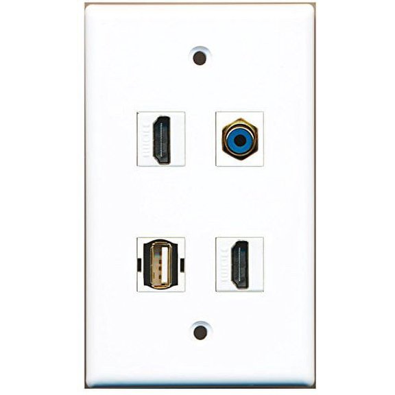 RiteAV - 2 Port HDMI 1 Port RCA Blue 1 Port USB A-A Wall Plate