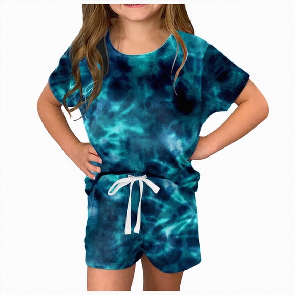 Hessimy baby-girls And Newborn Snug Fit Cotton Short Sleeve Top and Shorts 2 Piece Pajama Set(Blue,6-7 Years)