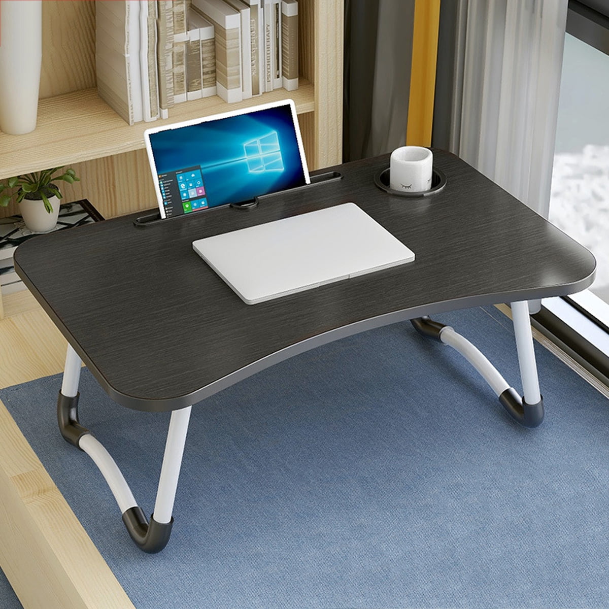 Foldable Laptop Lap Desk, Portable Computer Bed Table Tray with Phone Stand and Cup Holder for Sofa Couch Breakfast Dining