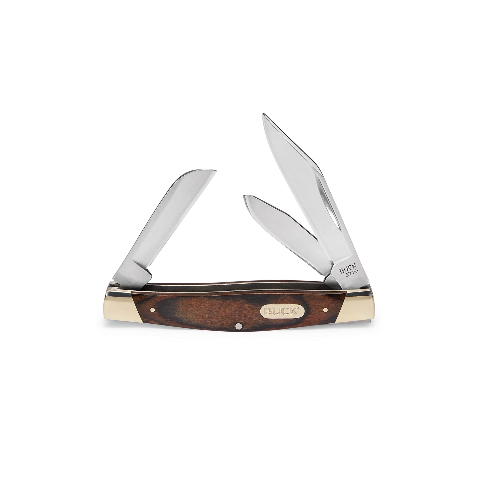 Buck Knives 371 Stockman Folding Pocket Knife 3-Blade Woodgrain Handle 3.1 oz
