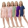 thumbnail image 3 of YTDSCS Girls Boys Satin Pajamas 2PCS Sets for 5-14 Years Toddler Summer Button-Down Pjs Short Sleeve Silk Nightwear Shorts Jammies Outfit for Kids Teen, 3 of 9