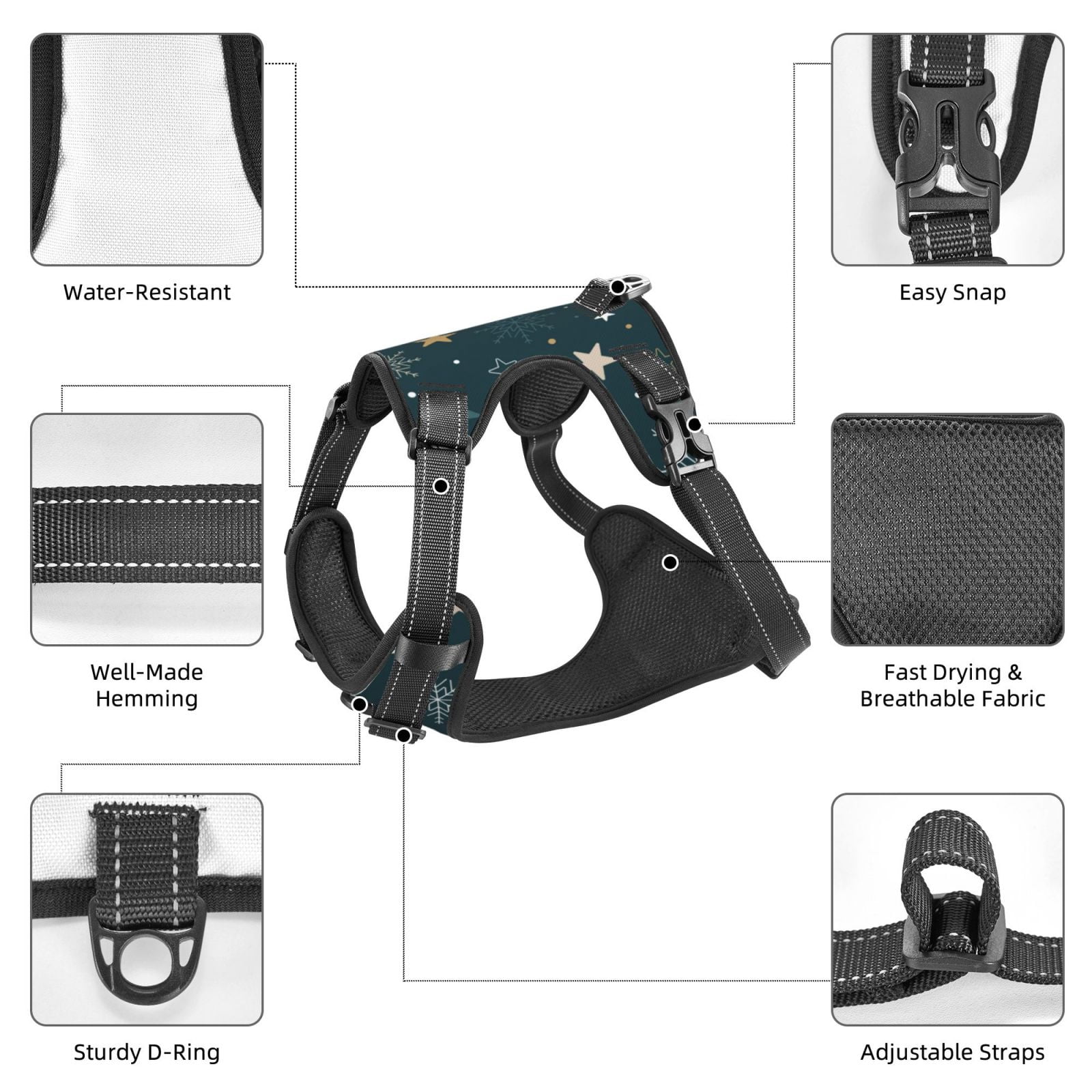 Vsdgher Christmas Snowflake Dog Harness, No-Pull Pet Harness, Dog Vest, Pet Vest for Small to Large Dogs-X-Large
