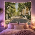 thumbnail image 2 of Sunlit Urban Street with Tree-Lined Road, Calming Digital Art for Nature Lovers, Vintage Cityscape Decor, Housewarming Gift Tapestry Wall Hanging for Living Room and Bedroom, 2 of 5