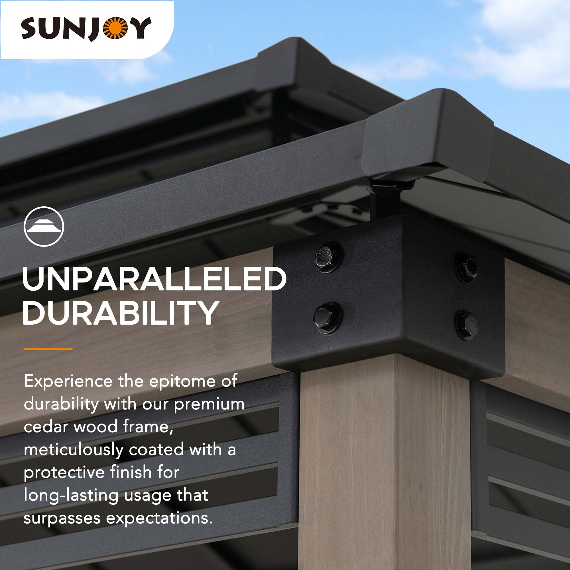 Sunjoy 8ft. x 12 ft. Wooden Cedar Framed Grill Gazebo with exclusive AC Power Port - Black