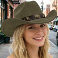 thumbnail image 2 of Western Cowboy Hat for Men Women Wide Curved Brim with Adjustable Strap Lightweight Cowboy Hat Cowgirl Hat Sun Hat for Outdoor Travel Party, 2 of 3