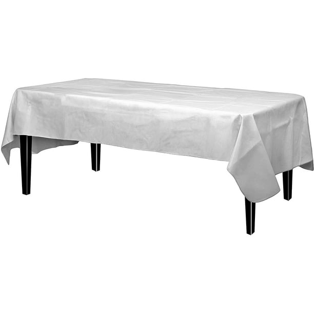 White Rectangle Flannel Backed Vinyl Tablecloth Solid Color Quality Waterproof Table Cover