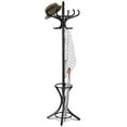 thumbnail image 1 of Gymax Wood Standing Hat Coat Rack Jacket Bag Hanger Tree 12 Hooks w/ Umbrella Stand, 1 of 10