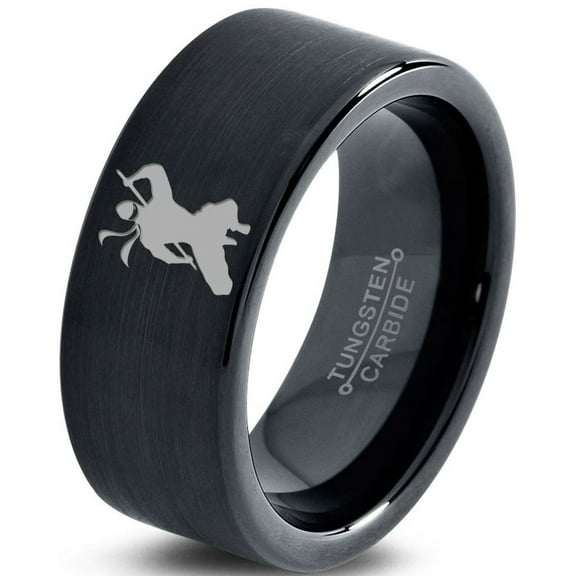 Tungsten Ninja Samuri Sword Martial Arts Band Ring 9mm Men Women Comfort Fit Black Flat Cut Brushed Polished