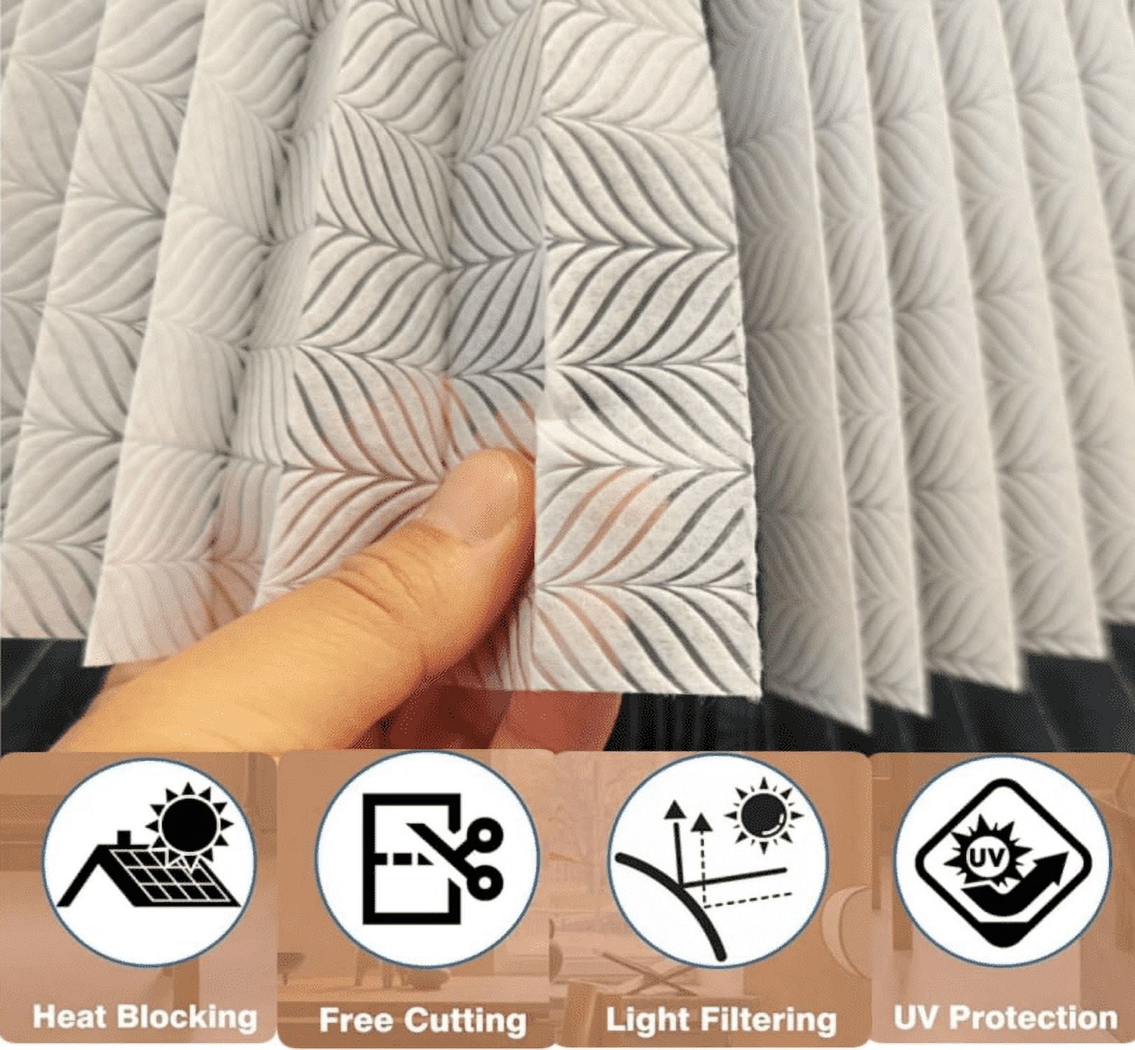 Yogsey 1pcs Ripple Shape Temporary Light Filtering Paper Shades for Windows Cordless No Drill Self Adhesive Pleated Paper Blinds Free Cut Size 50% Light Filtering Shades