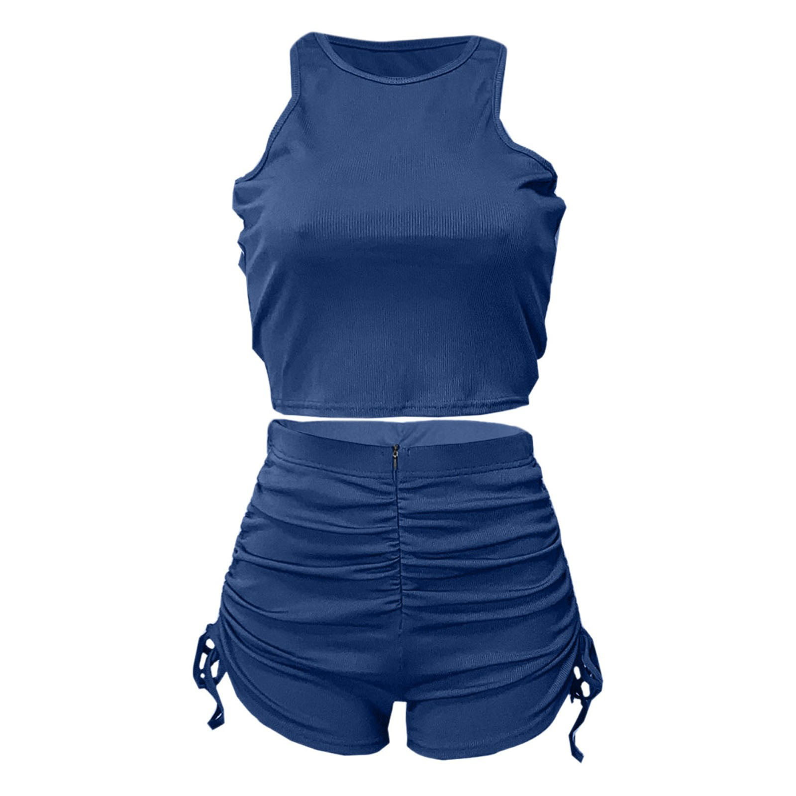 EHQJNJ Summer Outfits for Women Vacation 2024 Summer Two Piece Outfits  Casual Stretchy Ribbed Tank Crop Top Drawstring Ruched Shorts Set Workout  Tracksuits 2 Piece Outfits for Women Vacation 
