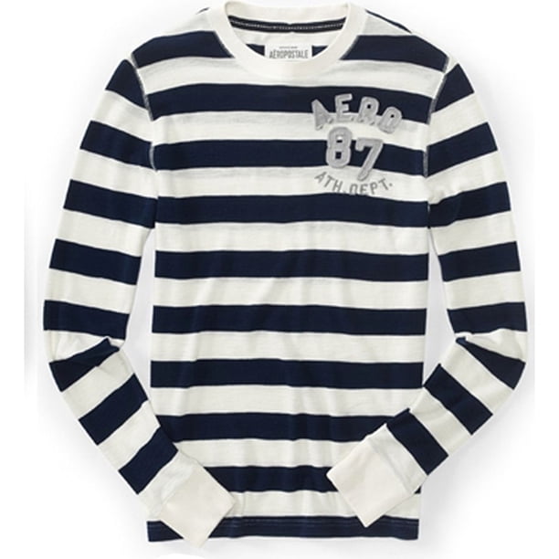 Aeropostale Mens Aero 87 Stripe Knit Sweater, Blanco, Grande