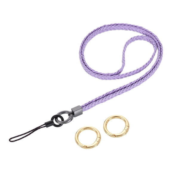 Woven Neck Lanyard, 15.4" Leather Handmade Keychain Lanyard, Light Purple